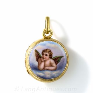 Victorian Enameled Cherub Locket