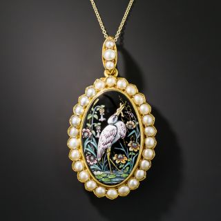 Victorian Enameled Crane Pendant/Brooch - 2