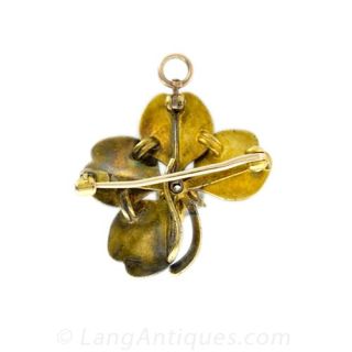 Victorian Enameled Diamond Watch Pin