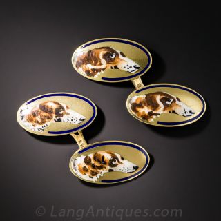 Victorian Enameled Dog Motif Cufflinks