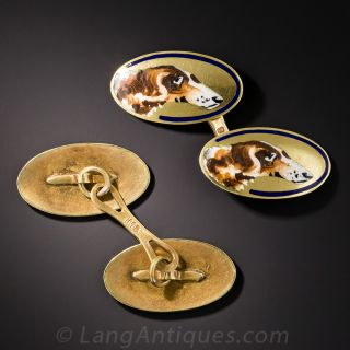 Victorian Enameled Dog Motif Cufflinks