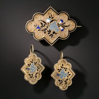 Victorian Enameled Earrings and Brooch Set - 2