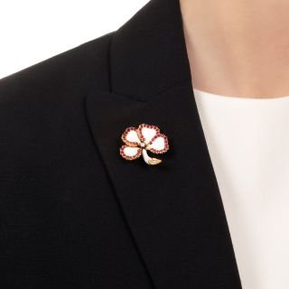 Victorian Enameled Four Leaf Clover with Rubies and Diamonds