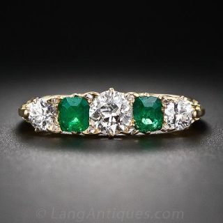 Victorian English 18k Emerald and Diamond Ring