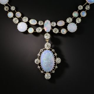 Victorian English Opal Diamond Festoon Necklace - 2