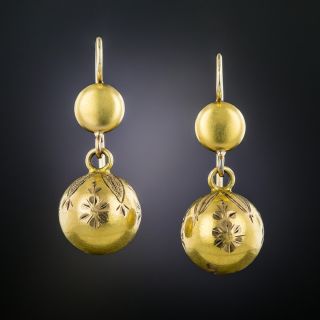 Victorian Engraved Ball Earrings - 2