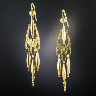 Victorian Engraved Celtic Top Dangle Earrings - 2