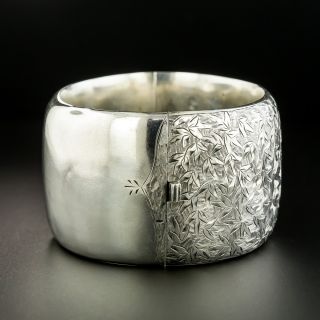 Victorian Engraved Foliate Motif Silver Bangle Bracelet