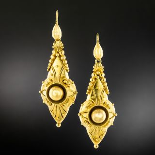 Victorian Etruscan Revival 15K Gold Dangle Earrings, English - 2