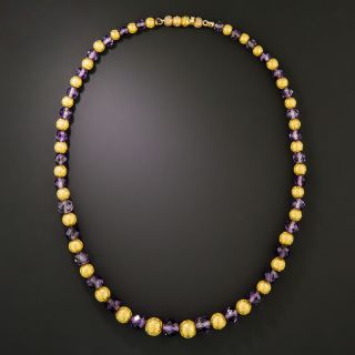 Victorian Etruscan Revival Amethyst and Gold Bead Necklace - 3