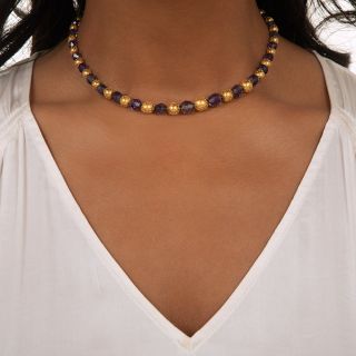 Victorian Etruscan Revival Amethyst Bead Necklace