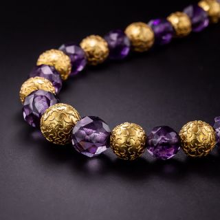 Victorian Etruscan Revival Amethyst Bead Necklace - 1
