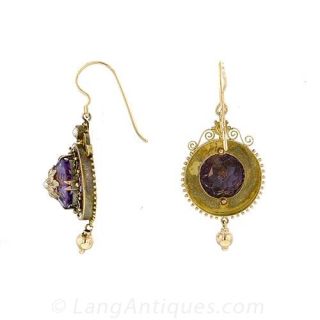 Victorian Etruscan Revival Amethyst Earrings