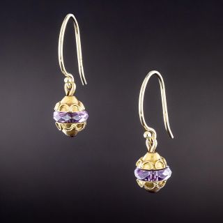 Victorian Etruscan Revival Amethyst Rondelle Earrings - 2
