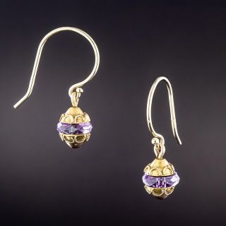 Victorian Etruscan Revival Amethyst Rondelle Earrings