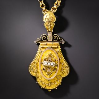 Victorian Etruscan Revival and Seed Pearl Locket - 2