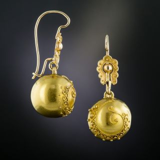 Victorian Etruscan Revival Ball Earrings