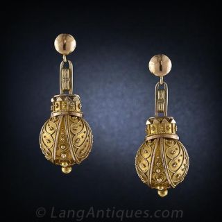 Victorian Etruscan Revival Ball Motif Earrings