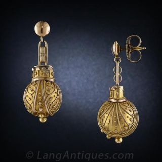 Victorian Etruscan Revival Ball Motif Earrings