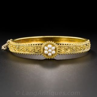 Victorian Etruscan Revival Bangle Bracelet with Pearls