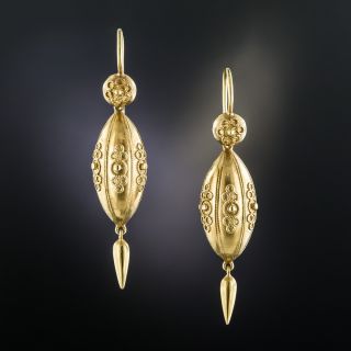Victorian Etruscan Revival Cannetille Drop Earrings - 2