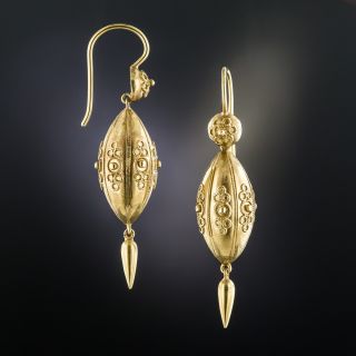 Victorian Etruscan Revival Cannetille Drop Earrings