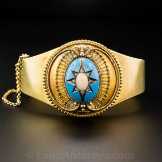 Victorian Etruscan Revival Coral and Enamel Locket Bracelet - 1