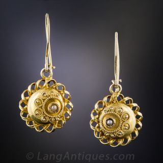 Victorian Etruscan Revival Drop Earrings 