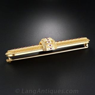 Victorian Etruscan Revival Enameled Bar Pin