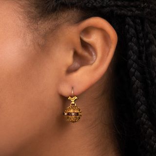 Victorian Etruscan Revival Garnet Dangle Earrings