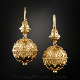 Victorian Etruscan Revival Gold Ball Earrings
