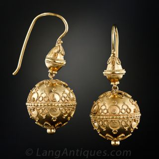 Victorian Etruscan Revival Gold Ball Earrings
