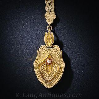Victorian Etruscan Revival Locket with Braided Mesh Chain