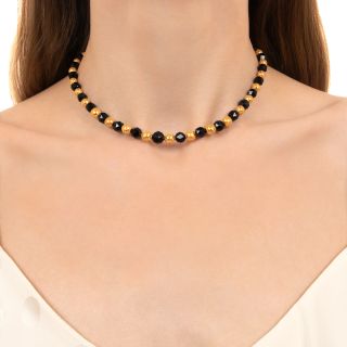 Victorian Etruscan Revival Onyx and Gold Bead Necklace