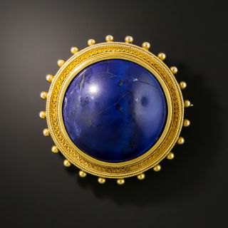 Victorian Etruscan Revival Round Lapis Brooch - 2