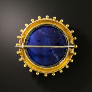 Victorian Etruscan Revival Round Lapis Brooch