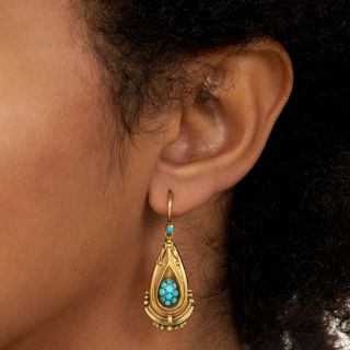 Victorian Etruscan Revival Turquoise Dangle Earrings