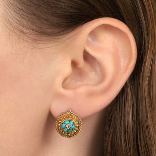 Victorian Etruscan Revival Turquoise Earrings
