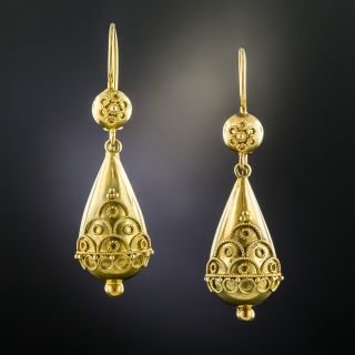 Victorian Etruscan Style Drop Earrings - 2