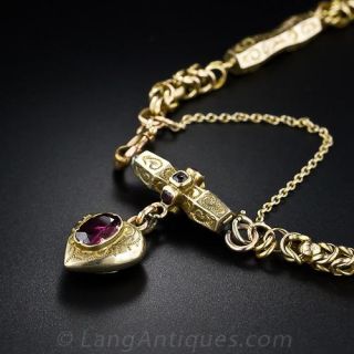 Victorian Fancy Link Bracelet with Garnet  & Hair Heart Charm