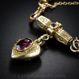 Victorian Fancy Link Bracelet with Garnet  & Hair Heart Charm