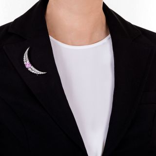 Victorian Fancy Sapphire and Diamond Crescent Pin
