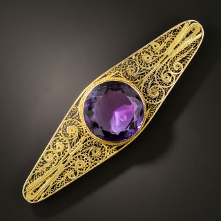 Victorian Filigree Amethyst Brooch - 3