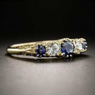 Victorian Five-Stone Diamond and Sapphire Band Ring