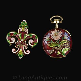 Victorian Fleur-de-Lys Motif Pendant Watch with Brooch