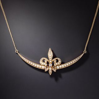 Victorian Fleur De Lys Seed Pearl Necklace - 1
