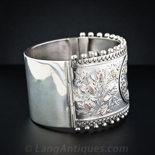 Victorian Floral Motif Silver Bangle Bracelet