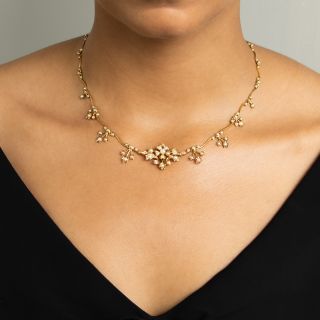 Victorian Foliate Seed Pearl Necklace, England