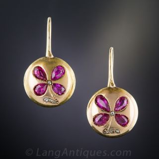 Victorian Four Leaf Clover Ruby Earrings