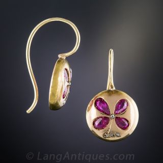 Victorian Four Leaf Clover Ruby Earrings